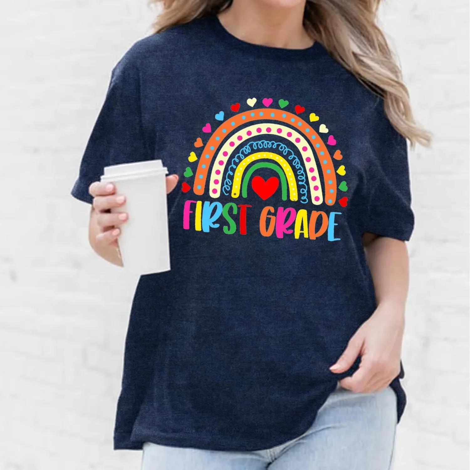 Womens Teacher Life Shirts First Grade Teacher Team T-Shirt 1st Grade Teacher Rainbow Tee Top