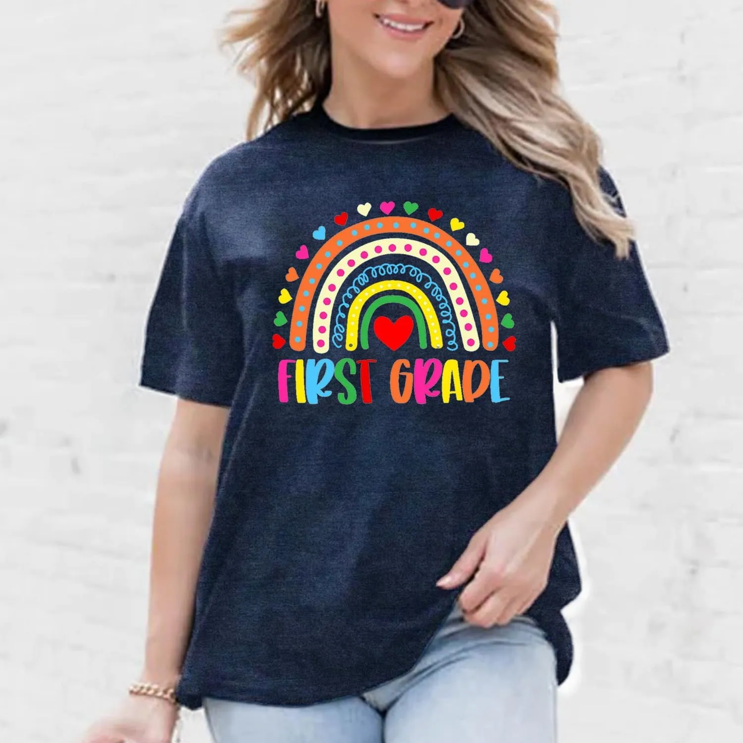 Womens Teacher Life Shirts First Grade Teacher Team T-Shirt 1st Grade Teacher Rainbow Tee Top
