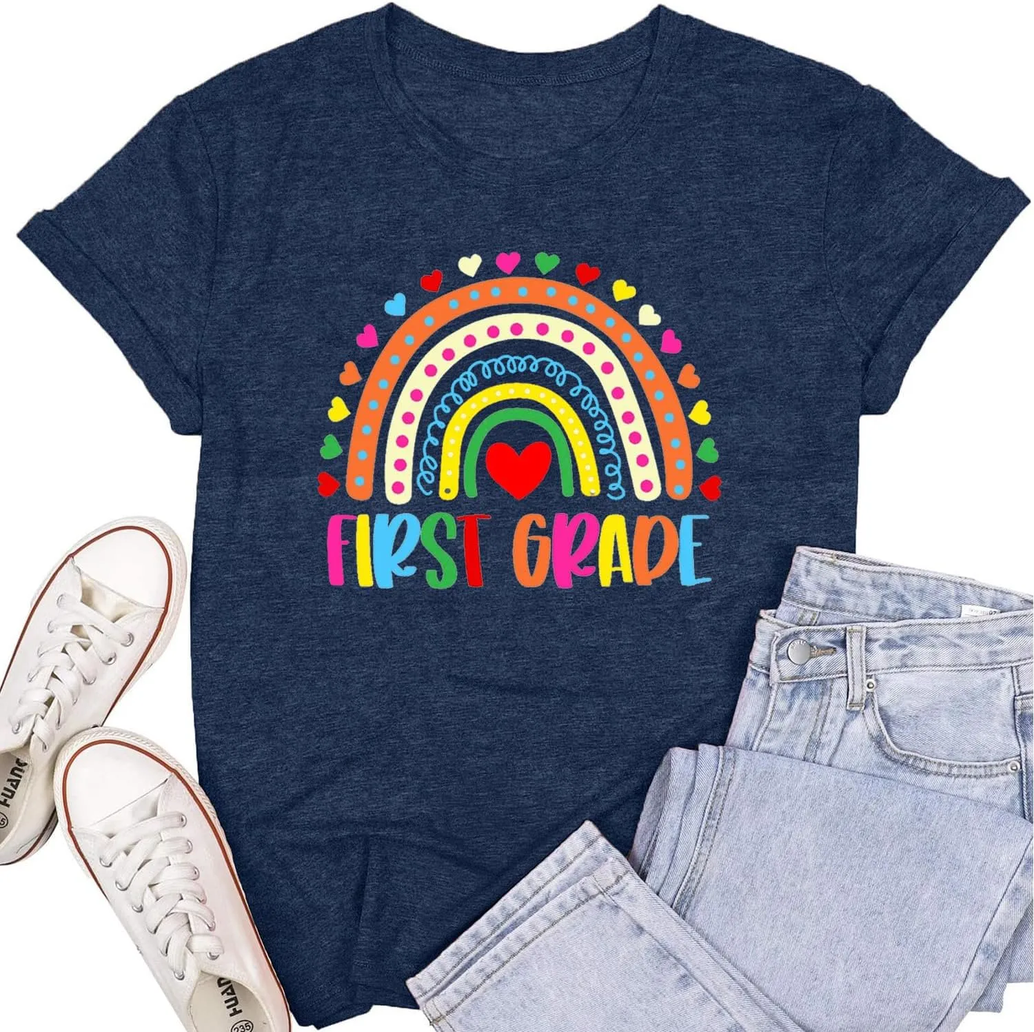 Womens Teacher Life Shirts First Grade Teacher Team T-Shirt 1st Grade Teacher Rainbow Tee Top